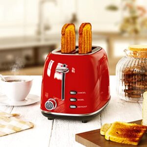 Galanz 2-Slice Toaster, 1.5" Extra Wide Slots for Bagels & Thick Bread, Defrost and 6 Browning Levels, Includes a Dust Lid & Removable Crumb Tray, Retro Red