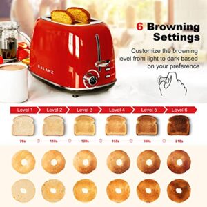 Galanz 2-Slice Toaster, 1.5" Extra Wide Slots for Bagels & Thick Bread, Defrost and 6 Browning Levels, Includes a Dust Lid & Removable Crumb Tray, Retro Red