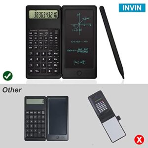 INVIN VANLON Fold Upgrade Scientific Calculators with Tablet, LCD Large Display 12-Digit Engineering Calculator with Erasable Writing Tablet, Multi-Function Pocket Calculators for School (Black)