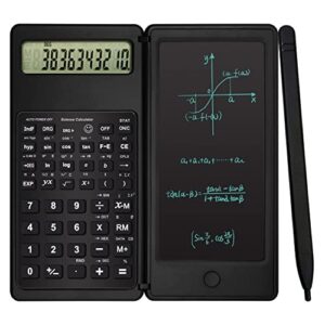 INVIN VANLON Fold Upgrade Scientific Calculators with Tablet, LCD Large Display 12-Digit Engineering Calculator with Erasable Writing Tablet, Multi-Function Pocket Calculators for School (Black)