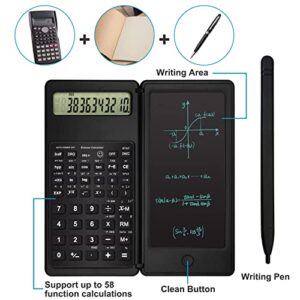 INVIN VANLON Fold Upgrade Scientific Calculators with Tablet, LCD Large Display 12-Digit Engineering Calculator with Erasable Writing Tablet, Multi-Function Pocket Calculators for School (Black)
