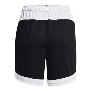 Under Armour Women's Baseline 6" Basketball Shorts , (001) Black / White / White , Large