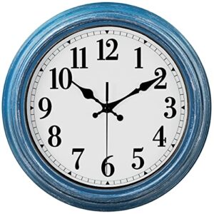 jenlystime 12 inch retro wall clock silent non ticking battery operated movement easy to read wall clocks decorate for bedroom living room kitchen office(blue)