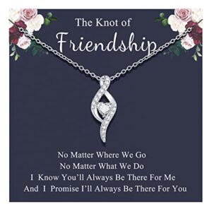 sincere best friend friendship gifts for women friends birthday valentines' day christmas, thank you appreciation gifts for women friends, friendship necklace for women, infinity knot distance necklace friendship jewelry