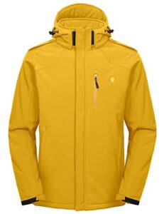 little donkey andy men's warm winter softshell jacket windproof mountain ski snow coat with removable hood yellow l