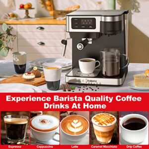 Galanz 2-in-1 Pump Espresso Machine & Single Serve Coffee Maker with Milk Frother, Latte, & Cappuccino Machine, 1.2L Removable Water Tank, LED Display Touch Control, Black with Stainless Steel Trim