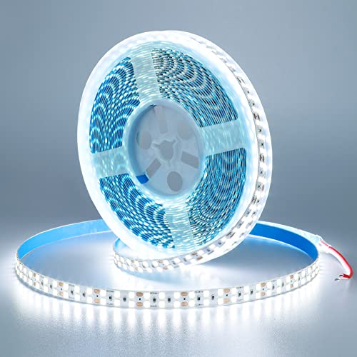 KXZM 24V LED Strip Light Cool White 6000K Double Row 32.8ft/10M 2400LEDs 2835 SMD 160W High Brightness 11000LM No-Waterproof IP20 Flexible Ribbon for Kitchen Hallways Decoration Lighting