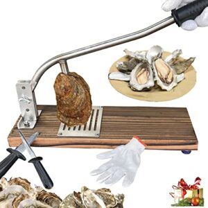 egmor oyster shucker machine, oyster shucking clam shucker opener tool for grilling seafood shucking machine free of charge seafood gloves and knife set-upgrade, silver, 18x5.9x4.7