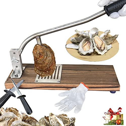 EGMOR Oyster Shucker Machine, Oyster Shucking Clam Shucker Opener Tool for Grilling Seafood Shucking Machine Free Of Charge Seafood Gloves And Knife Set-Upgrade, Silver, 18x5.9x4.7