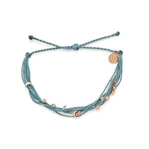 pura vida rose gold celestial beads malibu bracelet - 100% waterproof, adjustable band, brand charm - smoke blue