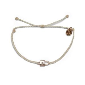 pura vida rose gold-plated lock charm bracelet w/rhinestone - adjustable band, brand charm - vanilla
