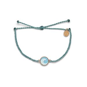 pura vida rose gold wave cameo bracelet - 100% waterproof, adjustable band, brand charm - smoke blue