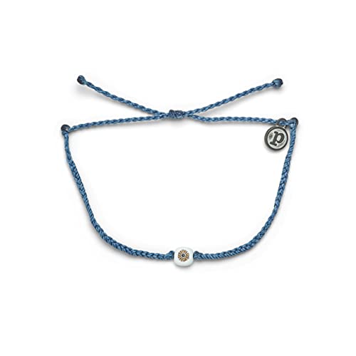 Pura Vida Enamel Sunflower Bead Bracelet - 100% Waterproof, Adjustable Band, Brand Charm - Dusty Blue