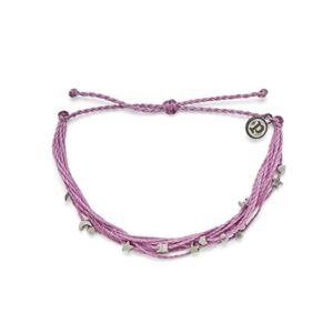 pura vida silver celestial beads malibu bracelet - 100% waterproof, adjustable band, brand charm - lavender