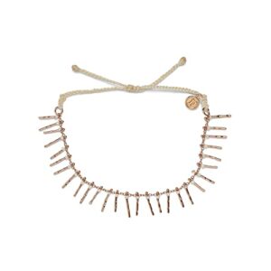 pura vida rose gold-plated fringe bead anklet w/white beads - adjustable band, brand charm - vanilla
