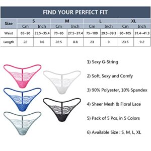 CKSUNG Women's Low Rise Soft Lace G-String Thong Panties, Pack of 5 (Small)