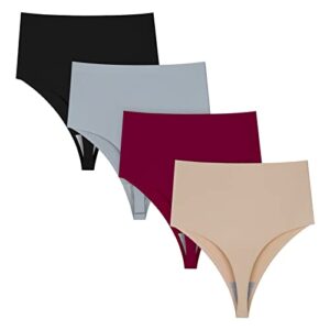 fallsweet ultra high waisted thong no show underwear for women high rise panty pack(mix1,l)
