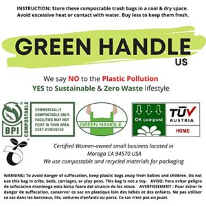 Green Handle US BPI certified 8 Gallon Extra Thick Compostable Trash Bag Liners with Handles (1.00 Mil = 25 mic) California SB 1383 ASTM D6400 Europe OK Home & Seedling (5~8 Gallon | 20~30 Liter)