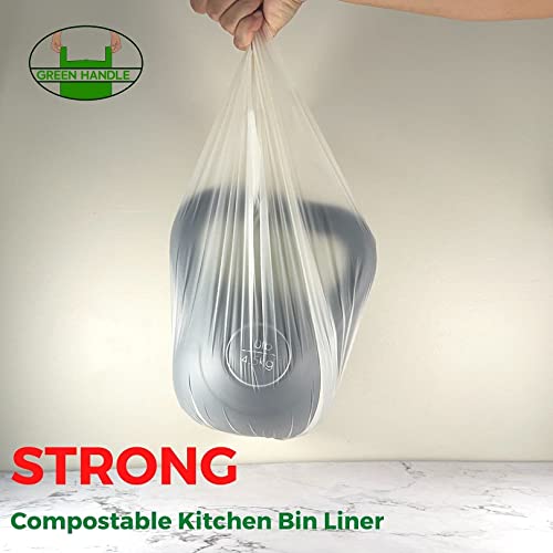 Green Handle US BPI certified 8 Gallon Extra Thick Compostable Trash Bag Liners with Handles (1.00 Mil = 25 mic) California SB 1383 ASTM D6400 Europe OK Home & Seedling (5~8 Gallon | 20~30 Liter)