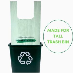 Green Handle US BPI certified 8 Gallon Extra Thick Compostable Trash Bag Liners with Handles (1.00 Mil = 25 mic) California SB 1383 ASTM D6400 Europe OK Home & Seedling (5~8 Gallon | 20~30 Liter)