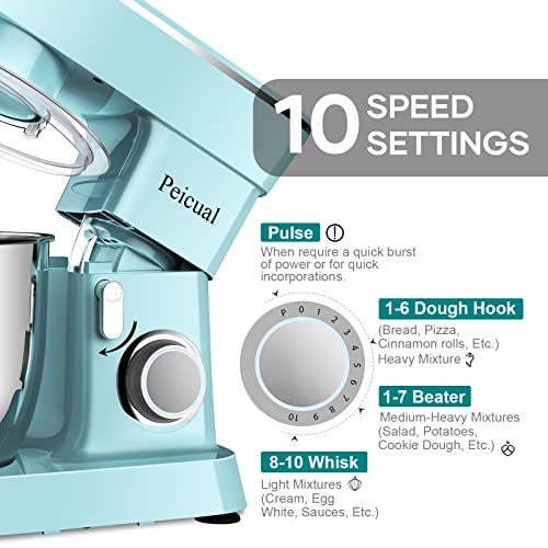 Upgraded Household Stand Mixer for Peicual 380W 10+P Speed High-Performance Tilt-Head Electric Kitchen Mixer 5.5Qt Stainless Steel Bowl with Dough Hook Flat Beater Wire Whisk & Splash Guard