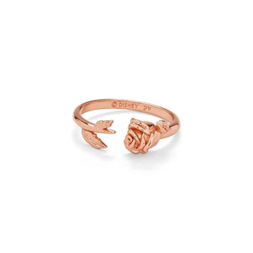 Pura Vida Rose Gold-Plated Disney Belle Rose Open Ring - Rosebud Charm, Brass Base - Size 6