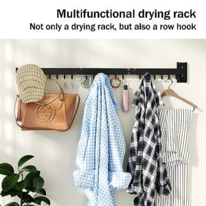 HEILAIYI Clothes Drying Rack for Laundry,Wall Mounted Clothes Hanger Rack,Folding,Retractable,Collapsible(J Shape Hooks)