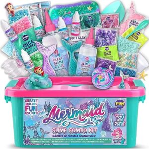 summer mermaid slime kit for girls 10-12, funkidz shimmer slime making kit for kids age 8-10 d.i.y. fluffy glitter slime toy mermaid gift