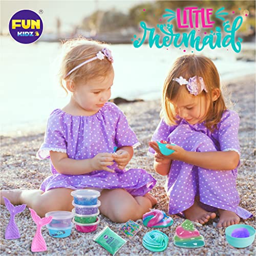 Summer Mermaid Slime Kit for Girls 10-12, FunKidz Shimmer Slime Making Kit for Kids Age 8-10 D.I.Y. Fluffy Glitter Slime Toy Mermaid Gift
