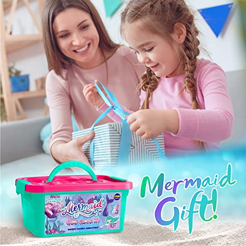 Summer Mermaid Slime Kit for Girls 10-12, FunKidz Shimmer Slime Making Kit for Kids Age 8-10 D.I.Y. Fluffy Glitter Slime Toy Mermaid Gift