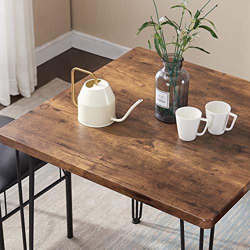 VECELO 3-Piece Dining Room Kitchen Table and Pu Cushion Chair Sets for Small Space, Seating for Two, Brown