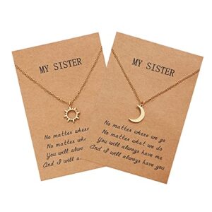 sisters necklace for 2, sun and moon matching necklaces birthday christmas gifts for girls women bff (gold)