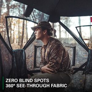 Black Hoof Outdoors 360 Degree View Hunting Blind, See Through Ground Blind for Deer & Turkey, Pop Up Hub Design Tent with Stakes for 2-3 Person, Camouflage Screen and Adjustable Windows for Gun & Bow