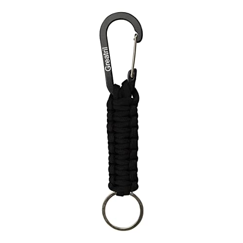 GREATRIL Keychain Carabiner with Key Ring Paracord Key Chain Hanger Heavy Duty Clips for Outdoor Boys/Girls/Men/Women (Black)