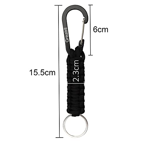 GREATRIL Keychain Carabiner with Key Ring Paracord Key Chain Hanger Heavy Duty Clips for Outdoor Boys/Girls/Men/Women (Black)