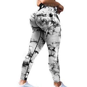 szkani butt lifting leggings for women booty high waisted workout yoga pants scrunch butt gym seamless booty tight((d-tie dye)-black white,large)