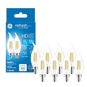 ge lighting refresh led light bulbs, 60 watt eqv, daylight, decorative bulbs, small base (8 pack)