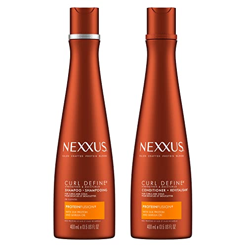 Nexxus Curl Define Shampoo and Conditioner ProteinFusion 2 Count for Curly and Coily Hair Strengthening & Moisturizing Sulfate-Free Hair Products with Marula Oil 13.5 oz