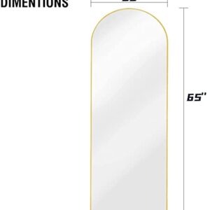 ZMYCZ Full Length Mirror, 65"x22" Floor Mirror with Stand Hanging or Leaning, Arched Freestanding Mirror, Large Wall Mounted Mirror with Thin Wood Frame, Dressing Body Mirror for Bedroom (Gold)