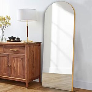 ZMYCZ Full Length Mirror, 65"x22" Floor Mirror with Stand Hanging or Leaning, Arched Freestanding Mirror, Large Wall Mounted Mirror with Thin Wood Frame, Dressing Body Mirror for Bedroom (Gold)