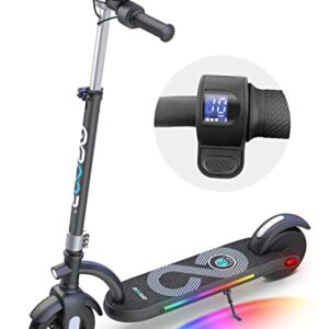 Gyroor Kids Electric Scooter, with 200W Motor & LED Visible Display, Colorful Lights, Adjustable Speed and Height, 10 Mph & 10 Miles Range Electric Scooter, Electric Scooter for Kids Ages 8-12, Silver