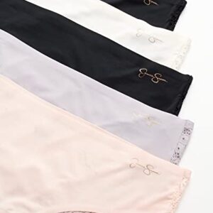 Jessica Simpson Women's Underwear - Microfiber Hipster Briefs (5 Pack), Size Large, Gardenia/Pearl Blush/Rain/Black