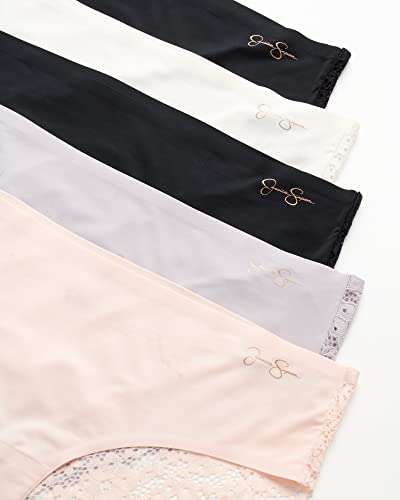 Jessica Simpson Women's Underwear - Microfiber Hipster Briefs (5 Pack), Size Large, Gardenia/Pearl Blush/Rain/Black