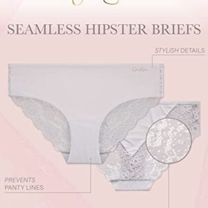 Jessica Simpson Women's Underwear - Microfiber Hipster Briefs (5 Pack), Size Large, Gardenia/Pearl Blush/Rain/Black