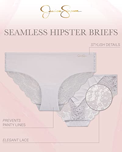 Jessica Simpson Women's Underwear - Microfiber Hipster Briefs (5 Pack), Size Large, Gardenia/Pearl Blush/Rain/Black