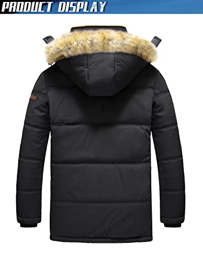 TACVASEN Men's Winter Jacket with Hood Water Repellent Windproof Fleece Parka Coat Black, M