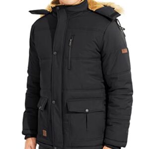 TACVASEN Men's Winter Jacket with Hood Water Repellent Windproof Fleece Parka Coat Black, M