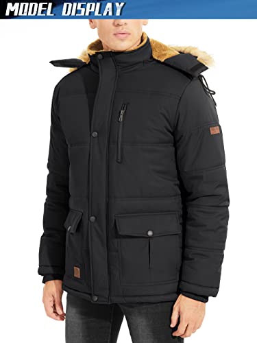 TACVASEN Men's Winter Jacket with Hood Water Repellent Windproof Fleece Parka Coat Black, M