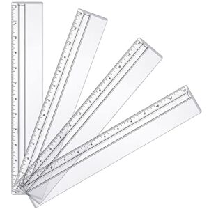4 pieces magnifying ruler 12 inch clear ruler plastic data processing metric scale ruler transparent rulers for reading drawing drafting