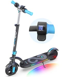 gyroor kids electric scooter, with 200w motor & led visible display, colorful lights, adjustable speed and height, 10 mph & 10 miles range electric scooter, electric scooter for kids ages 8-12, blue